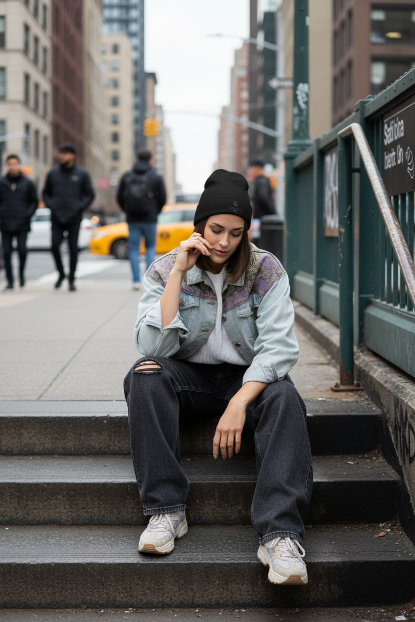 NYC Subway Steps Beanie Mockup